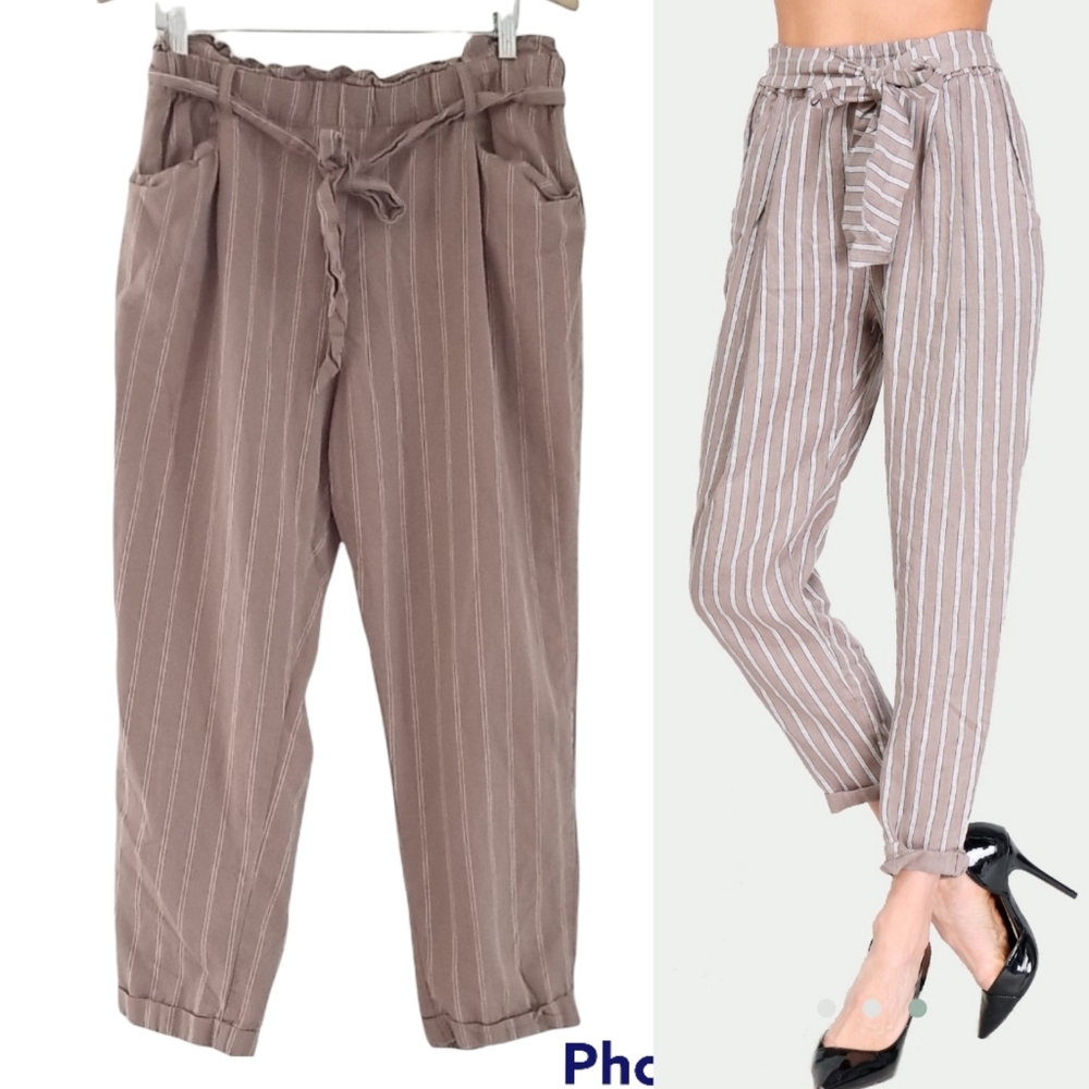 Thread & Supply Cotton Highwaisted caramel stripe pull up Pants.